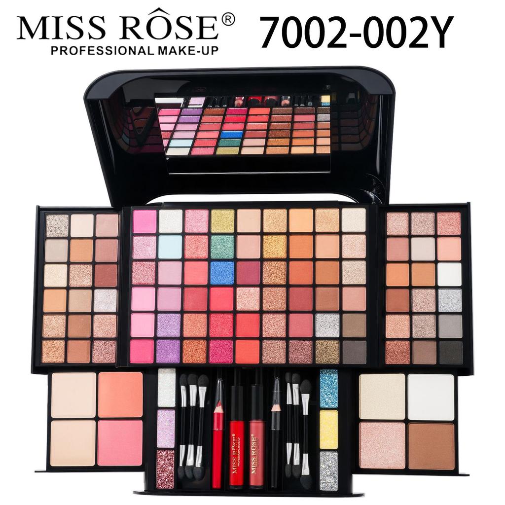 MISSROSE Makeup Palette Set: Eyeshadow, Lip Gloss, Lipstick, Blush, Concealer, Highlight, and Powder.