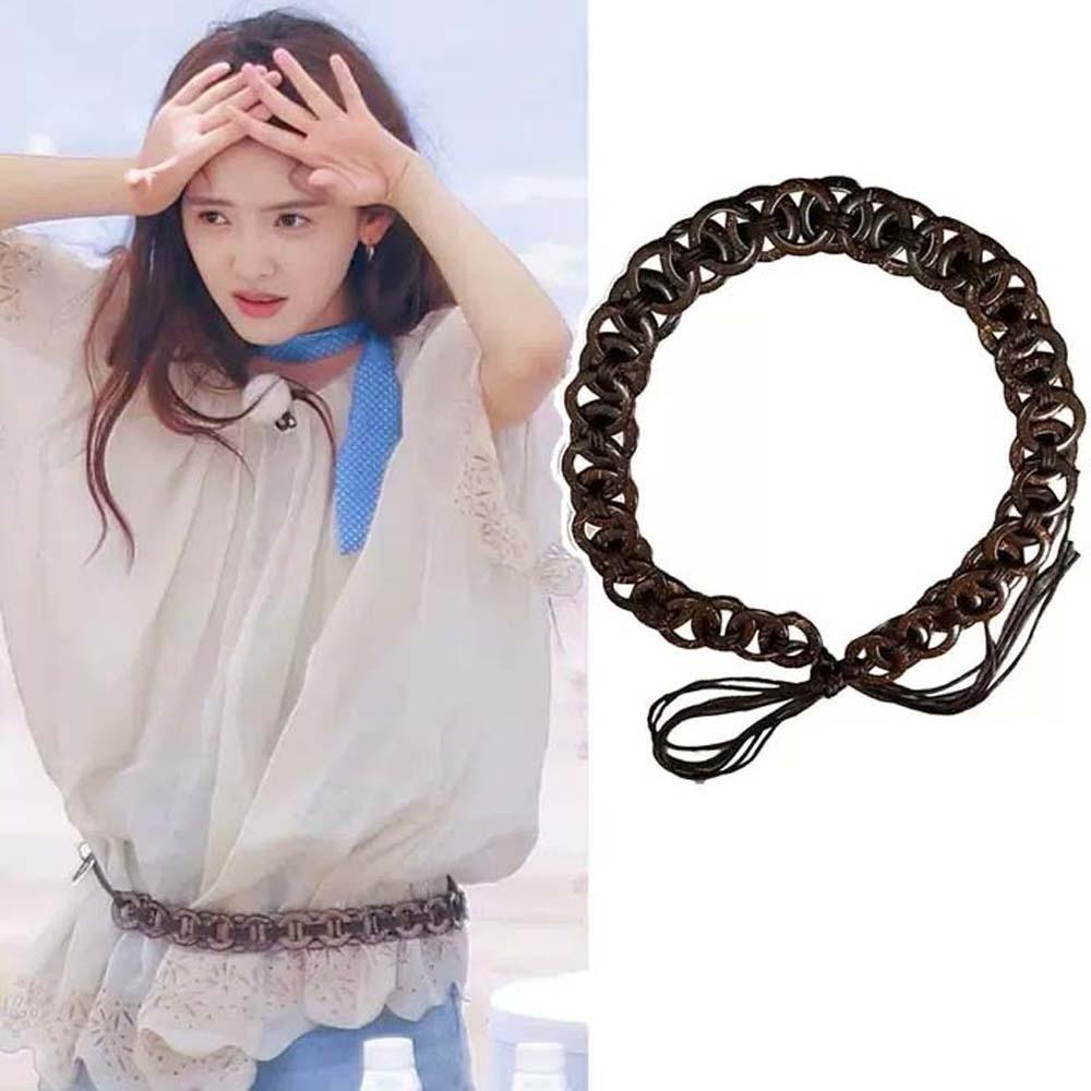 Jeans Decor Coconut Shell Woven Belt Adjustable Retro Tassel Waist Chain  Pants