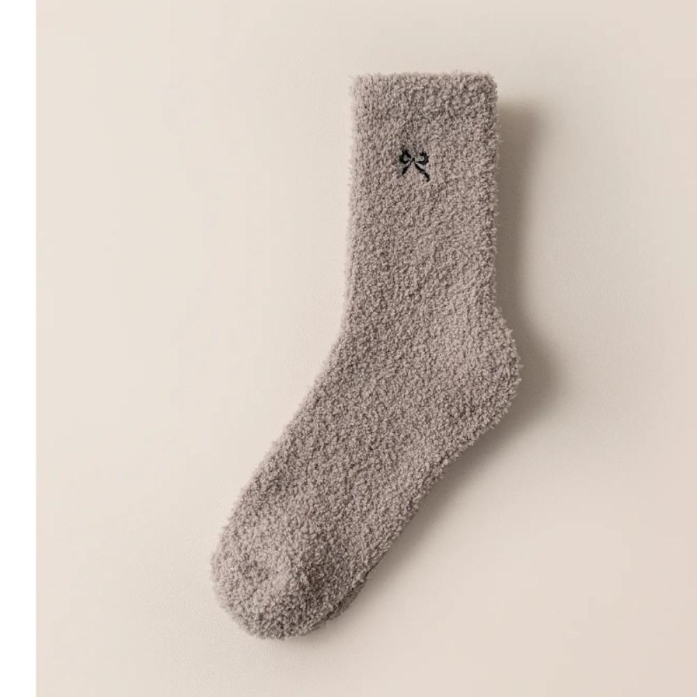 

Fleece Thickened Sleep Socks Bowknot Furry Plush Socks Autumn Winter Carpet Home Socks Women серый