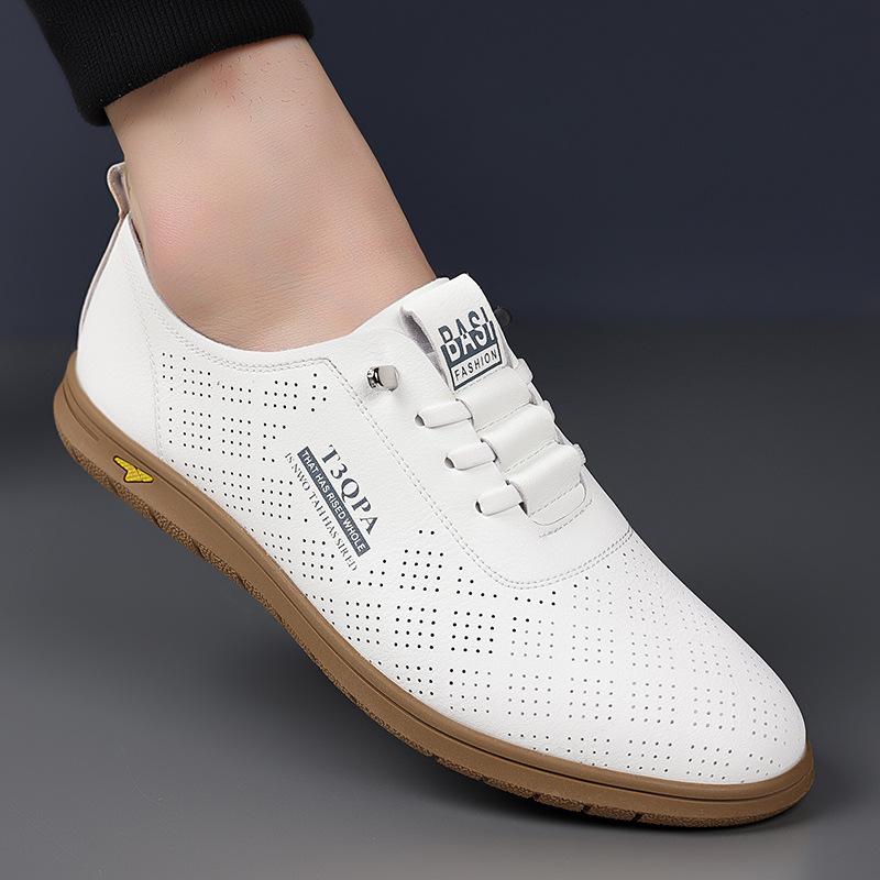 2025 Shoes for Men Leather Casual Shoes Summer New Microporous Slip-on Loafers Fashion Round Toe Sandals Driving Shoes