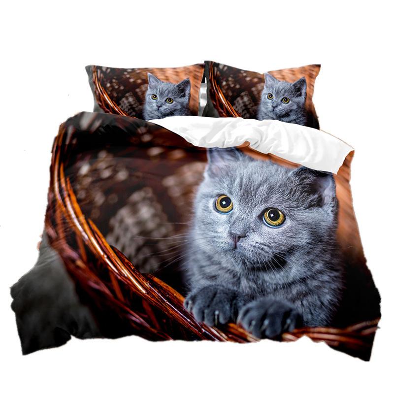Quilt Cover Cute Animal Cat Series 3D Digital Printing Three-Piece Set