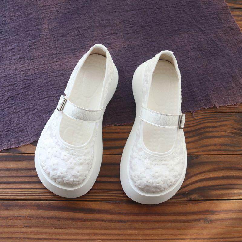 Shallow Mary Jane Women's Shoes Thick-soled Heightening Muffin Shoes Mesh Yarn Breathable Hollow Literary Sandals Summer New