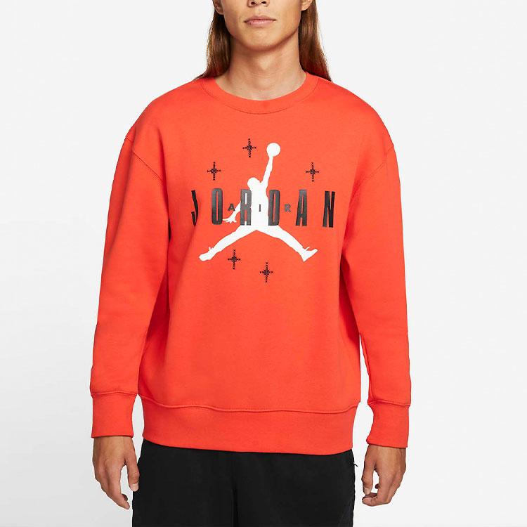 Air Jordan Logo Print Fleece-Lined Crew Neck Sweatshirt Men Sweatshirt Red DO9153-673