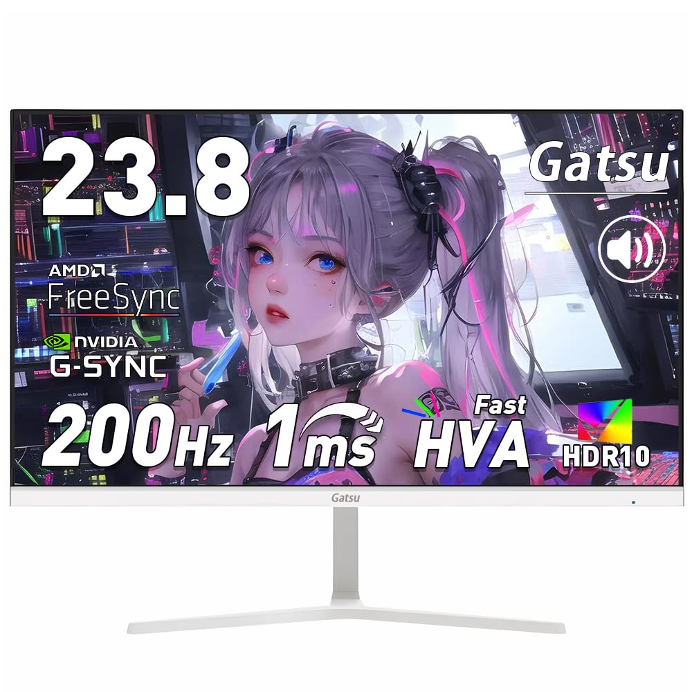 

Gatsu Gaming Monitor White 23.8 Inch 200Hz 1ms Fast HVA Panel FHD 200Hz180Hz165Hz144Hz Compatible with PS5SwitchXbox Computer Monitor PC Monitor