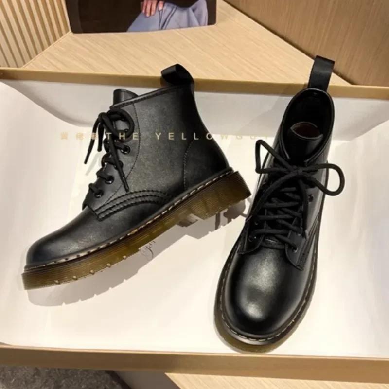 New Platform Walking Shoes for Women Fashion Lace Up Ankle Boots for Women Plus Velvet Boots Outdoor Casual Women's Short Boots