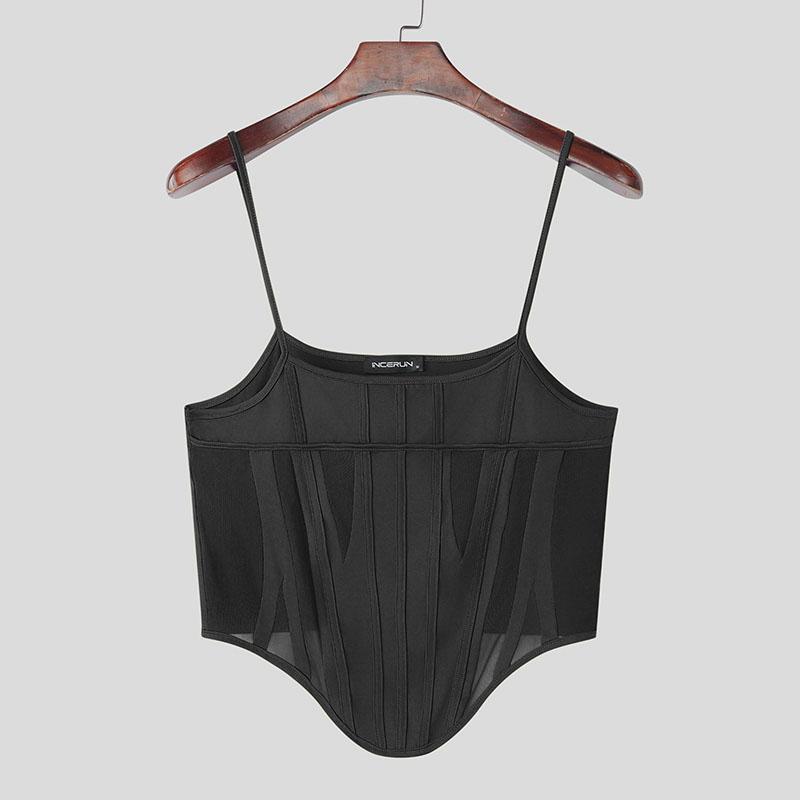 

INCERUN Men Summer Strap Sleeveless Patchwork Party Club Cropped Fitted Tank Tops 2XL