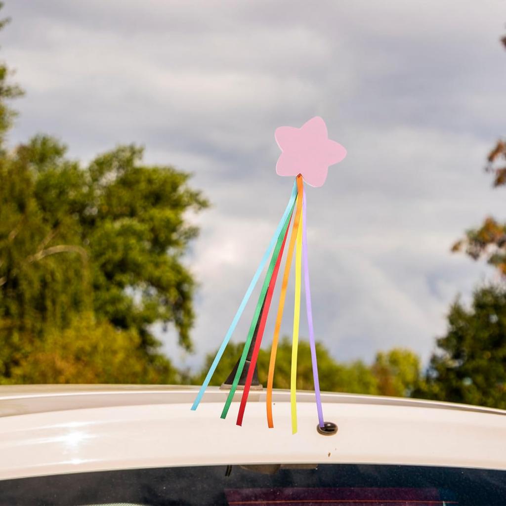 LOGOFUN 2 Stück Rosa Sternband Autoantennenaufsätze 8cm zur Auto-Dachdekoration für Outdoor-Reisen und den täglichen Gebrauch