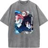 Anime Demon Slayer Tomioka Giyuu Akaza Graphic Tee Men Women Retro Washed T-shirts Cotton Manga T Shirt Harajuku Casual Tshirt