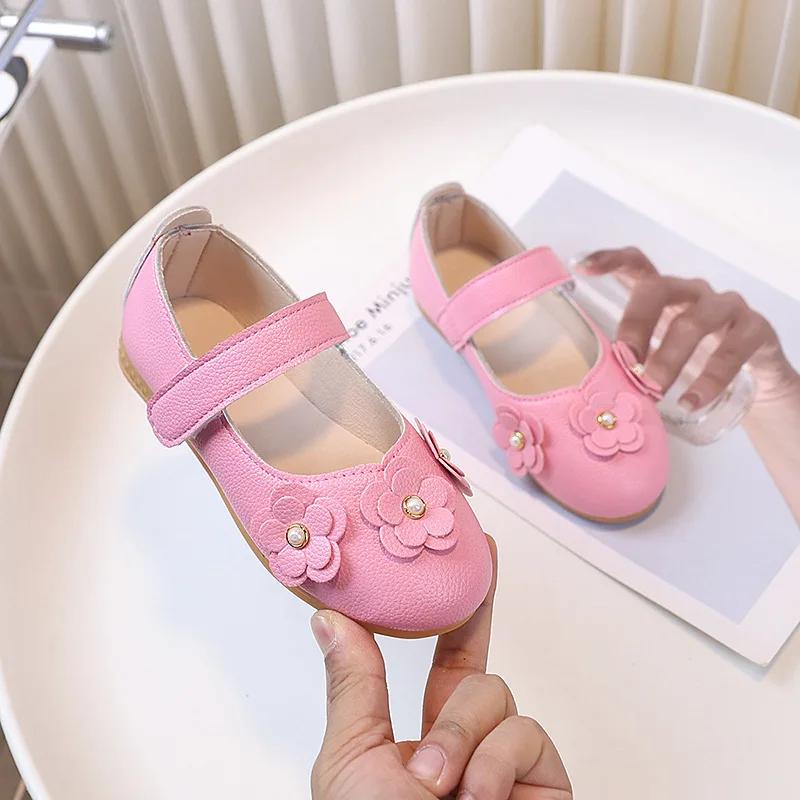 Spring Autumn Children's Leather Shoes Sweet Princess Shoes Girl Fashion Ballet Dress Versatile Kids Party Shoes Fashion Flats