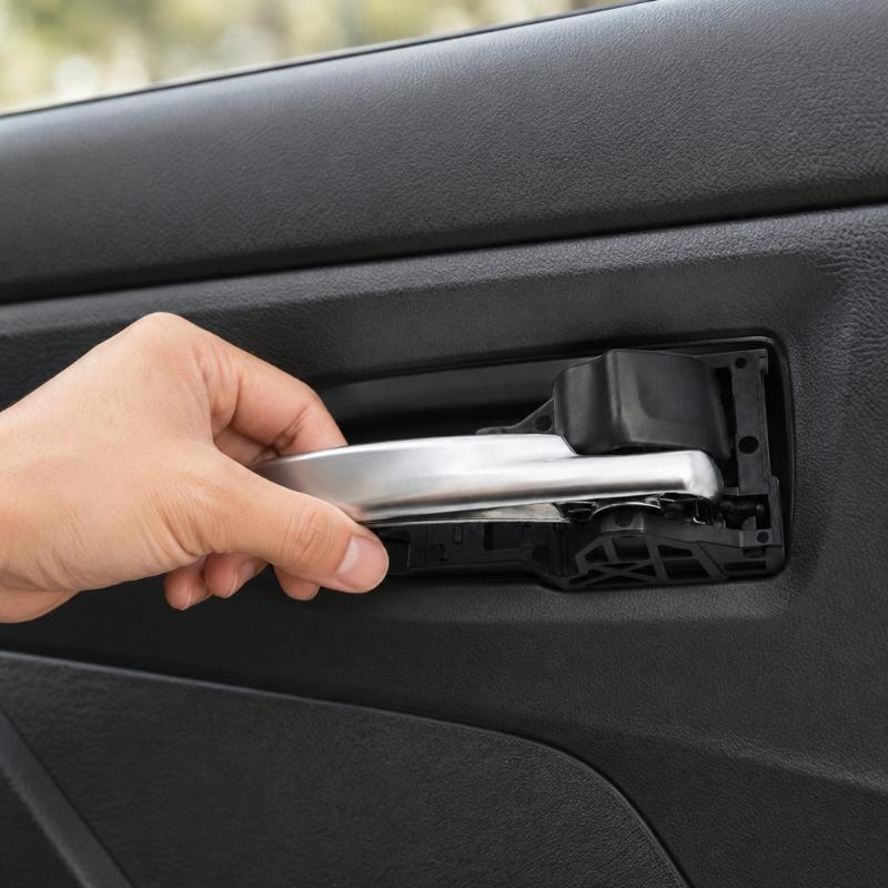 Clip-Mount Interior Door Handle Assembly 6920602380C0 for 2020-2024 Hiace with Silver Lever and Textured Black ABS Housing Frame