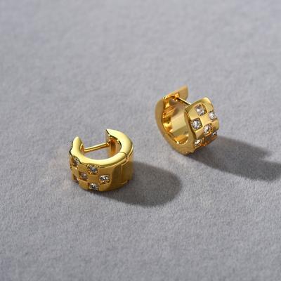 Hip-Hop Stil Premium Metall Messingbeschichtet 18 Karat Echtgold Inlay Zirkon Ohrstecker Ohrringe Nische Leichter Luxus Ohrringe