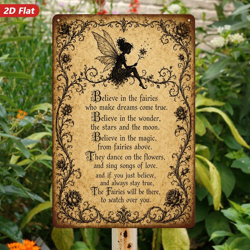 Metal Wall Art Sign "Believe in the Fairies" Poem Decor 8x12 Inch
