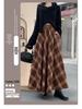 Thickened Warm Wool Retro Plaid Umbrella Skirt - 2025 Autumn/Winter Collection