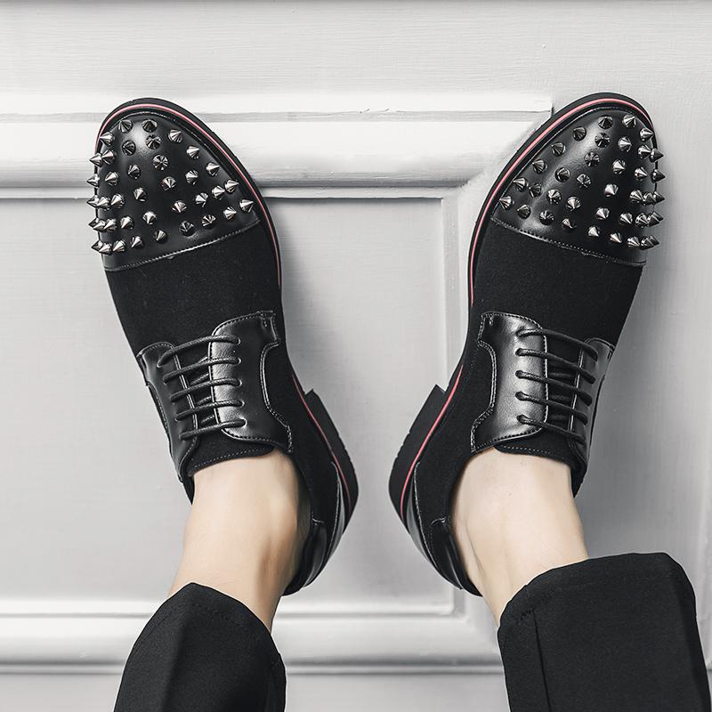 New Black Pointed Suede Studded Rivet Casual Oxford Shoes For Men Formal Wedding Dress Homecoming Sapato Social Masculino
