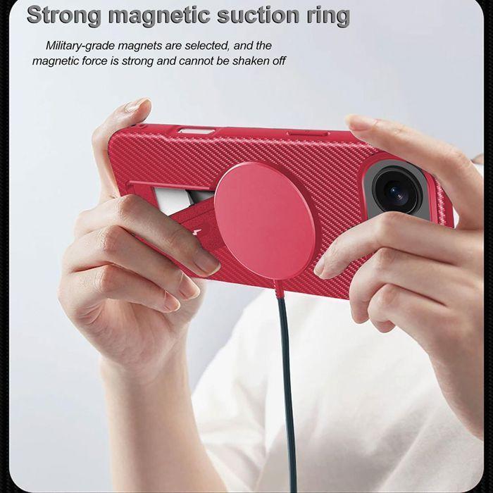 Coque de Protection - BOOLING - pour iPhone Air - Fibre de Carbone avec Cercle Magnétique Support Rouge