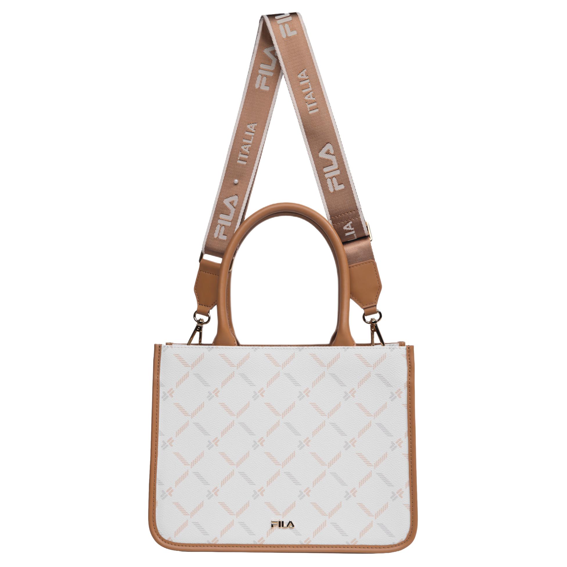 FILA White Classic Casual Commuter Versatile PVC Synthetic Leather Tote Bag Women bags Oatmeal F53W623161FBG Oat Beige