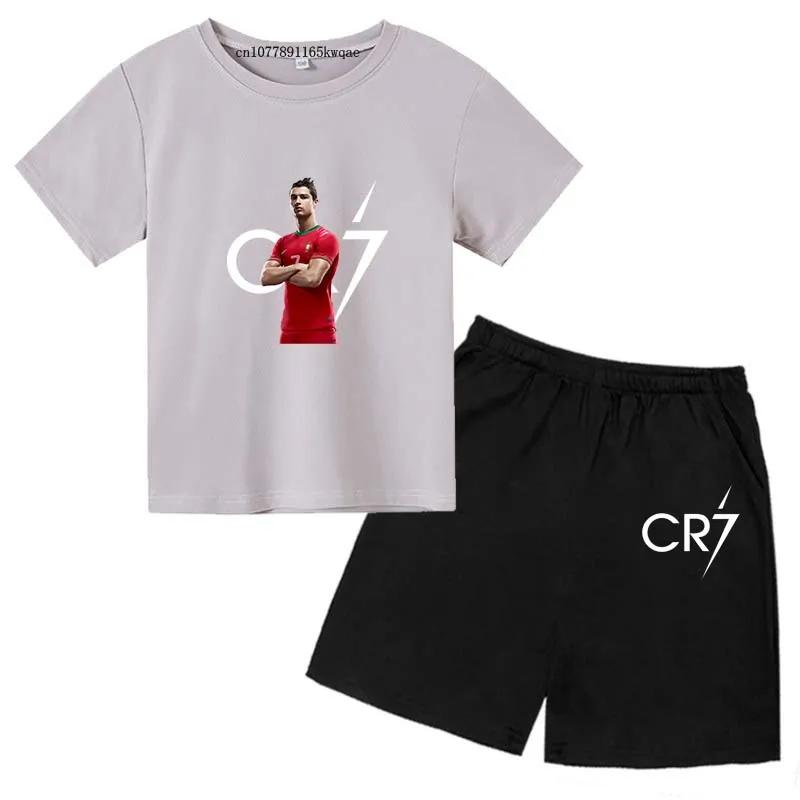 Kids Fashion Summer CR7 Sports Suits 3-14 Years Boys Girls 2pcs Casual Short Sleeve T-shirts+Pants Sets Children Idol Clothes