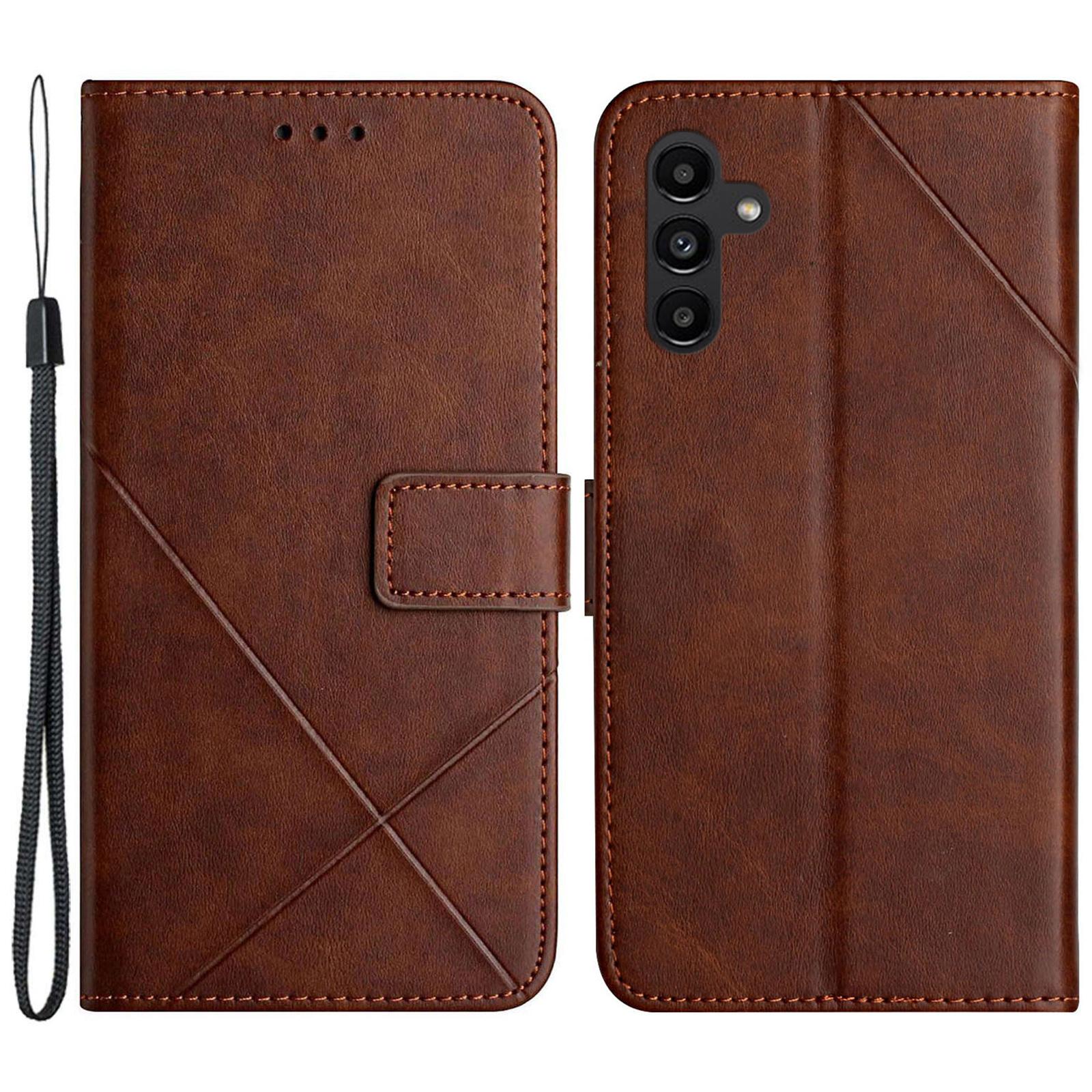 

Чохол-книжка для Samsung Galaxy A56 5G зі шкіри з лінійним візерунком Brown