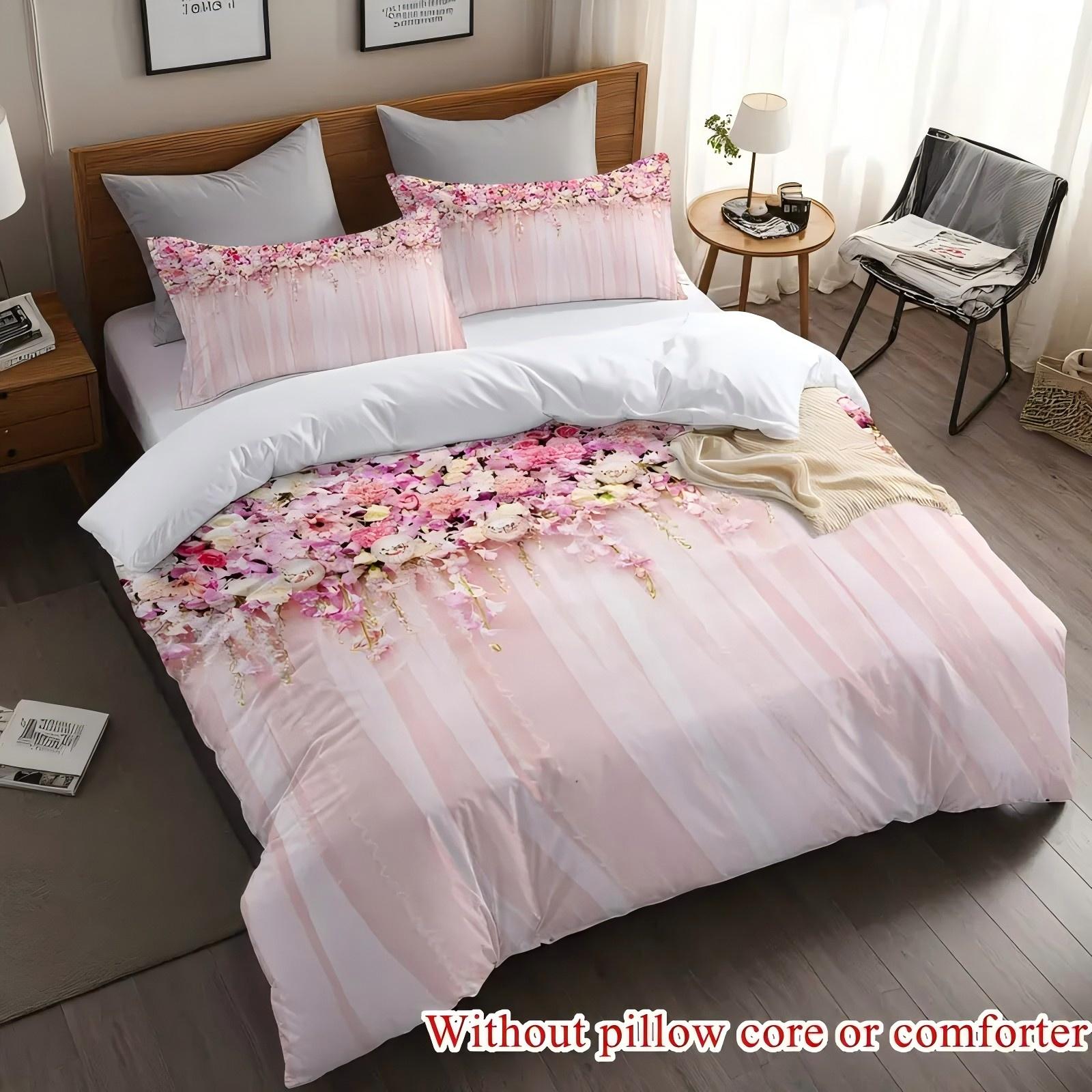 

Pink Roses Decoration 3D Printed Duvet Cover Luxury Beautiful Elegant Style Bedding Set Soft Comfortable Quilt Cover Pillowcase 135x200cm 2pcs