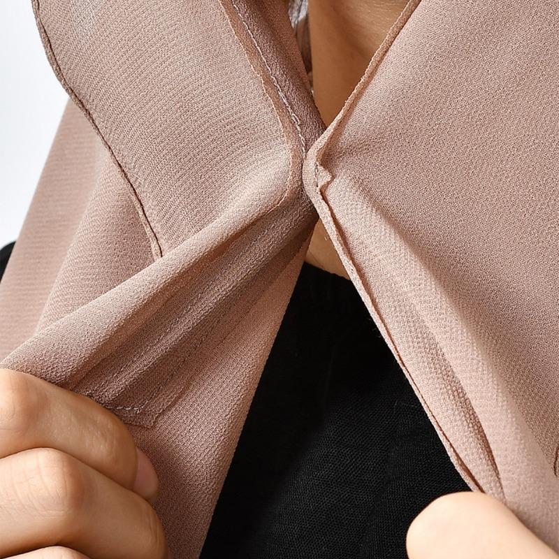 Chiffon Hijab with Magnetic Buckle Solid Color Woman Muslim Hijab Scarf Islamic Turban Fashion Headband Shawl