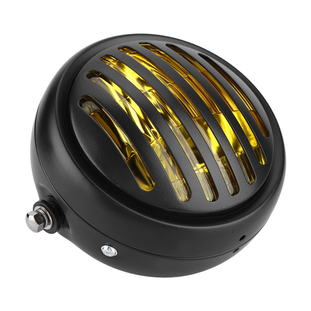   Motorcycle Retro Black   Grill Cover Hdlamp Front Hdlight Yellow Lens