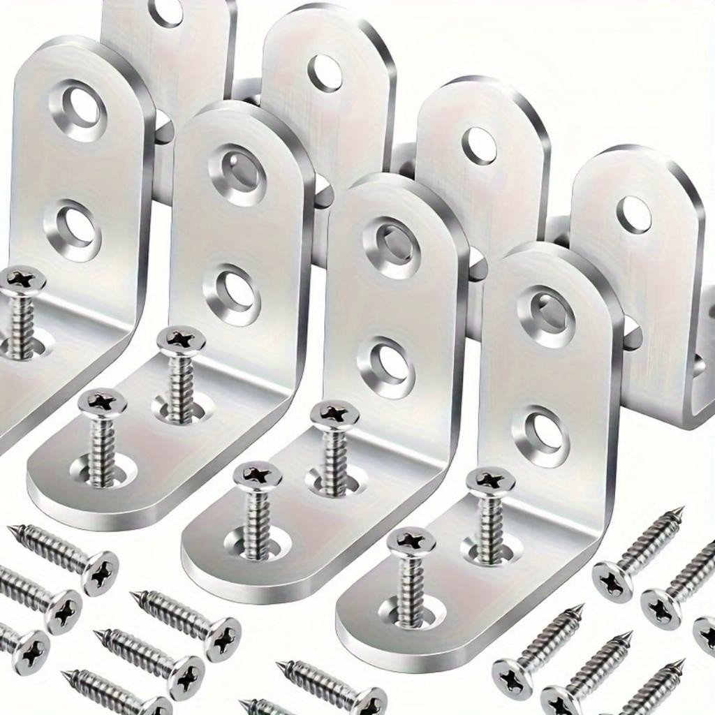A set of 50pcs,including 10pcs 90-degree right-angle brackets with 40screws,L-shaped bracket hardware for wooden shelves,chairs