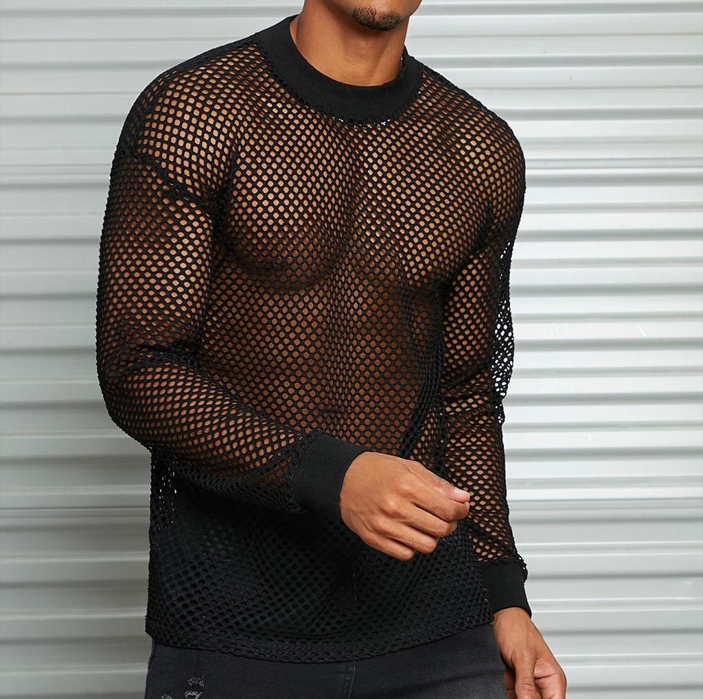 Men's Trendy Breathable Mesh Long Sleeve See-Through T-Shirt