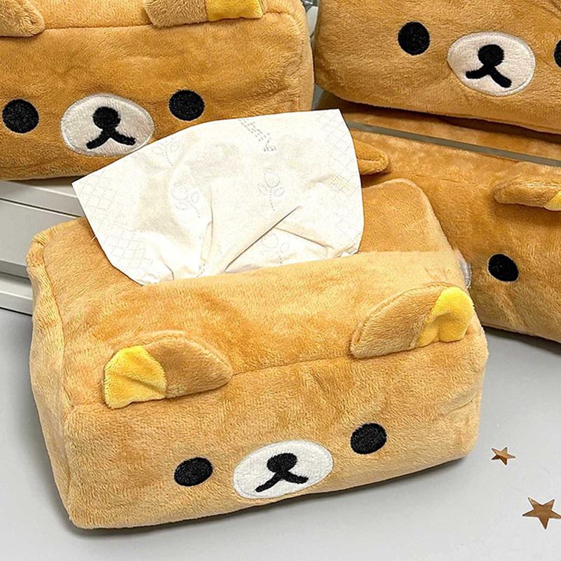 Rilakkuma Felpa Atractiva Caja de Pañuelos Anime Dibujos Animados Hogar Sala de Estar Dormitorio Lindos Soportes de Papel Bolsa de Almacenamiento para Servilletas