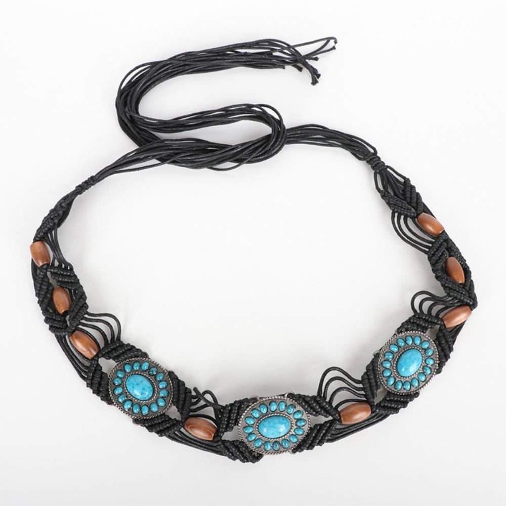 Metal Women Braided Belt Hand Woven Colourful Women's Belt Fashion Ethnic Bead Waistband  Skirt
