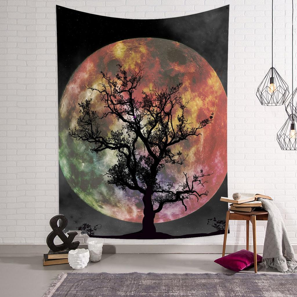 Night Sky Moon Wall Hanging Tapestry Star Tapestry Psychedelic Black and White Tapestry Wall Hanging Suitable for Home