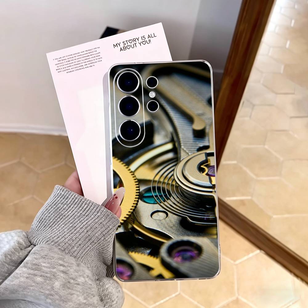 S-Steampunk Gear Mechanical COOL Phone Case For Samsung S25,S24,S21,S22,S23,S30,Ultra,S20,Plus,Fe,Note,10,9,5G Transparent Cover