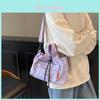 Fashion Color Blocking Design Neutral Drawstring Canvas Shoulder Crossbody Bag For Casual Girls Daily Use
