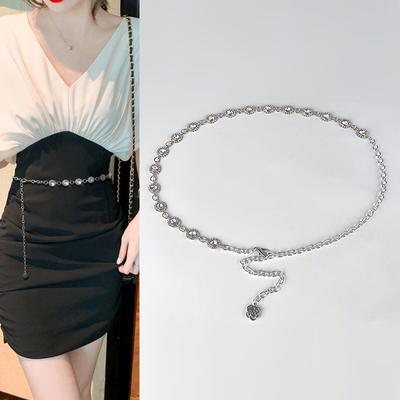 Pink Diamond-set Metal Women's Waist Chain Women's Belt Fashionable Dress Skirt Decorative Diamonds