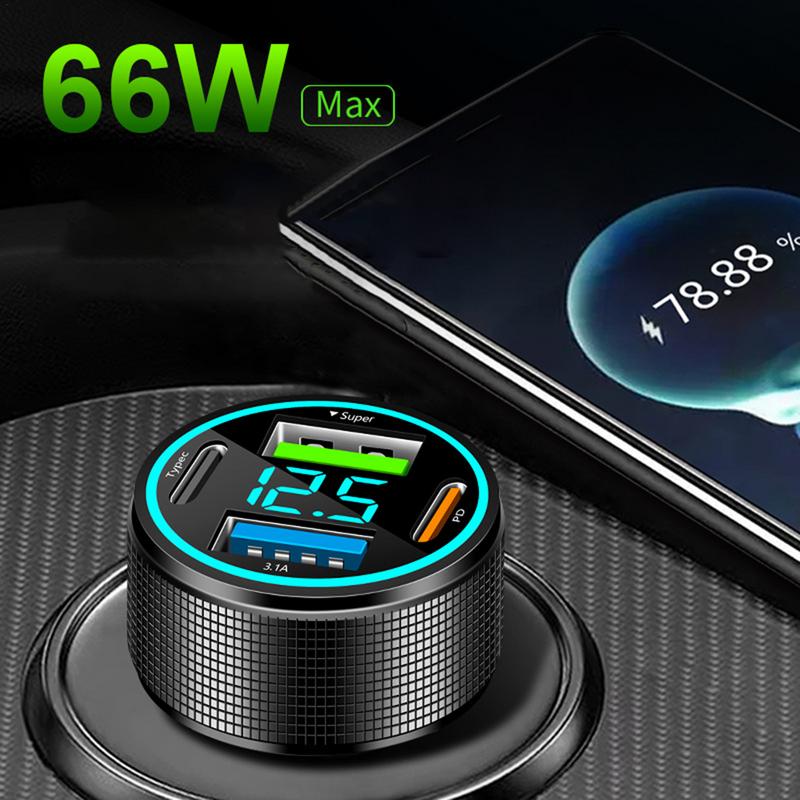 Car USB Charger Multi Port 4 Port Auto Charger Adapter PD QC LED Digital Display Fast Charging Car Phone Charger For SUV Sedan
