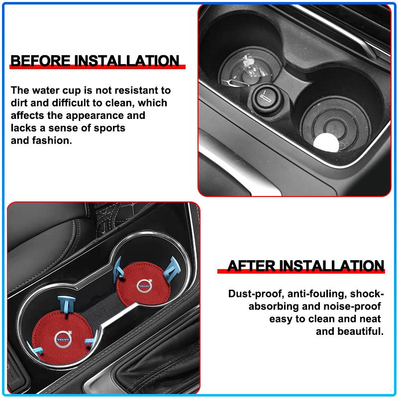 PU Leather Slot Non-slip Coaster Mat Car Cup Holder Pad For Volvo 240 C70 S40 S50 S60 S70 S80 S90 V40 V50 V60 V90 XC40 XC60 XC90 Vnl Truck