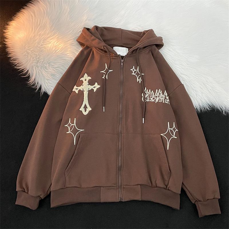 Men's Hooded Cardigan: Trendy American High Street Oversized Embroidered Sportswear for Spring and Autumn Couples.