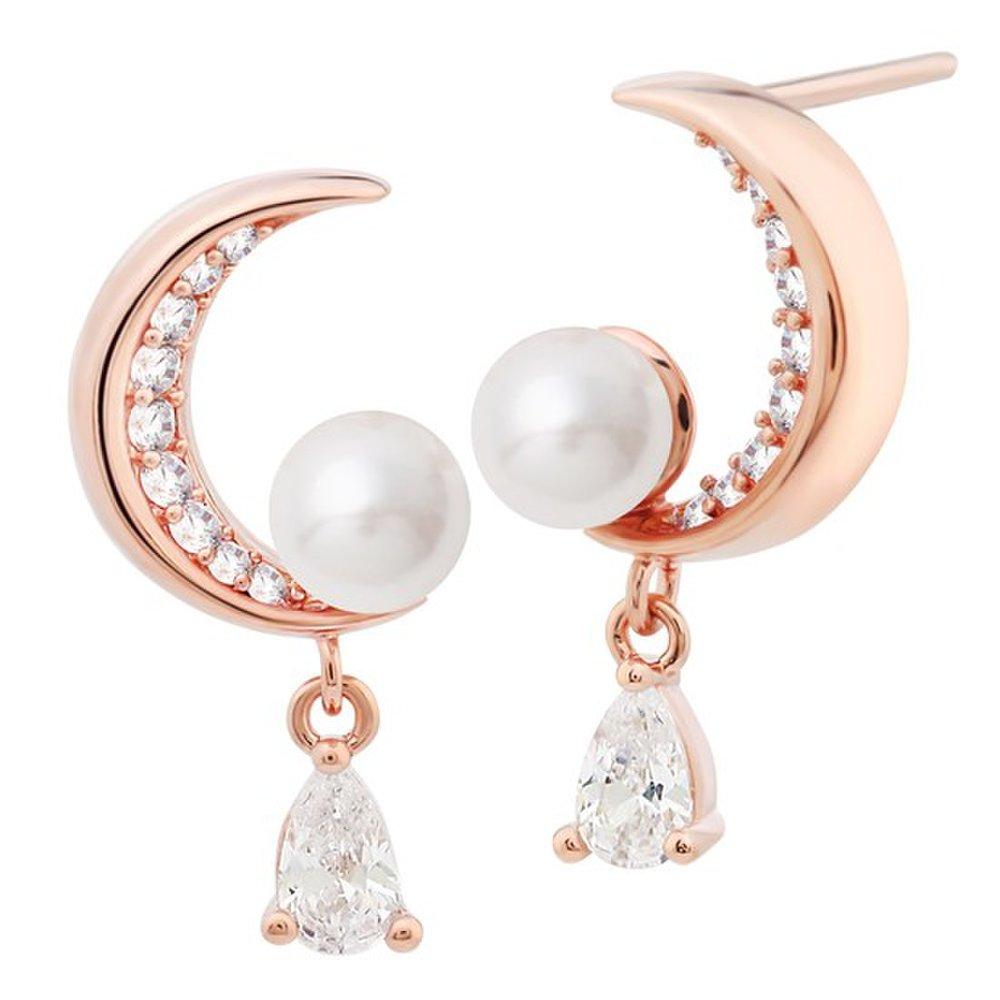 [] 14K Gold Filled Pin Earrings Pearl Moon Women's Daily Simple Cubic Pearl Moon Drop Pin Earrings