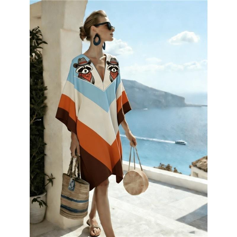 Bohemian ladies new D print seaside vacation fashion casual dress