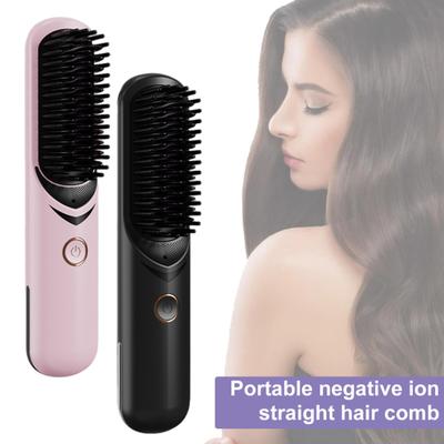 Cordless Hair Straightener Brush 3 Temp Adjustable Fast Heating Portable Travel Negative Ion