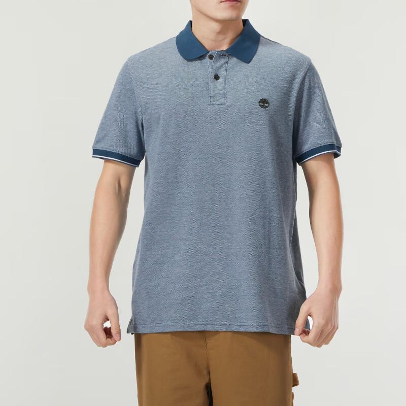 Timberland Color Block Logo Embroidered Outdoor Casual Short Sleeve Polo Shirt Men Polo Shirts Blue A2PFM-288