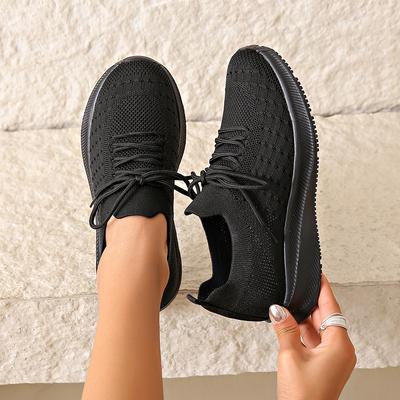 Übergroße Strick Schnürschuhe Damen Flach Fliegengestrickt Atmungsaktiv Lässige Damenschuhe Studentenmode Sneaker