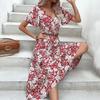 YYFS Women's Fashion Summer Spring Floral Print Short Sleeve V-Neck Casual Dresses