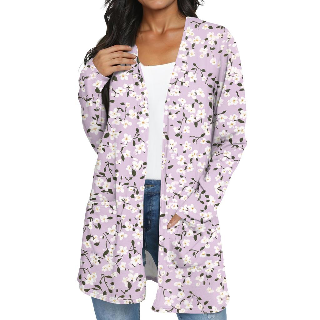 Women's Fashion Casual Retro Floral Print Mid-Length Cardigan Jacket
