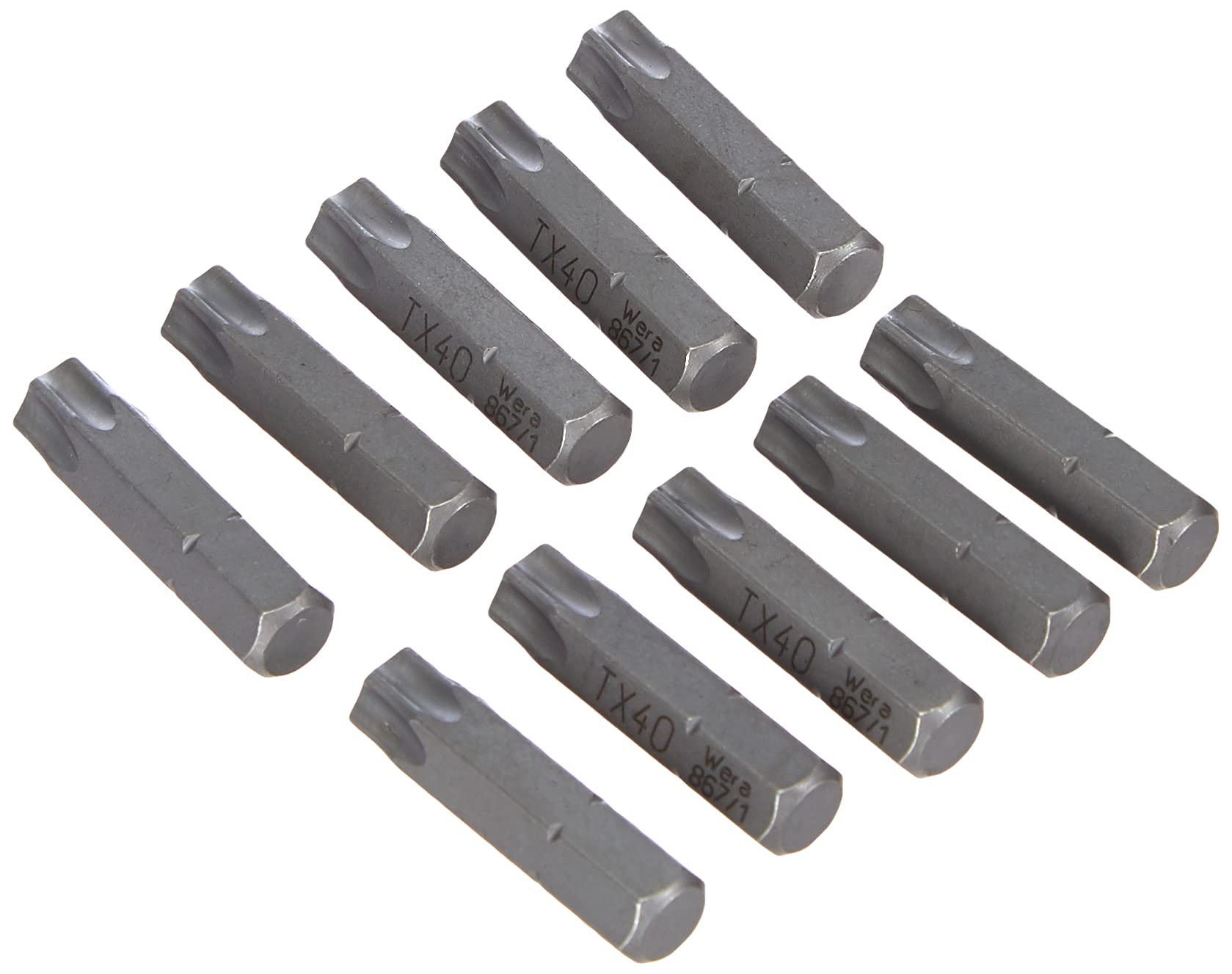 

WERA Torx Screwdriver TX40 Cutting 25mm Overall 072412 10-Pack Bits, 6.35mm Drive, Edge, Length,