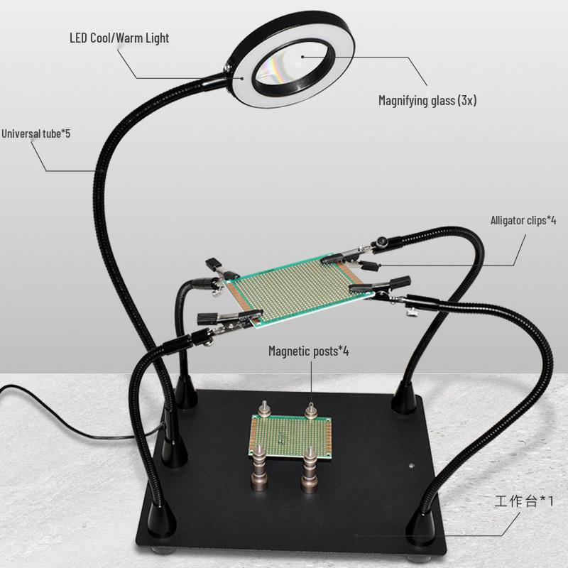Mobile Phone Repair Fixture: PCB Circuit Board Holder with Universal Rod & LED Magnifier