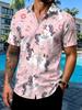 Plus Size Men's Multi-Button Short Sleeve Shirt, Dreamy Unicorn Casual Stand Collar Short Sleeve Shirt, Enlarged Floral Mythical Creature Print V-Neck