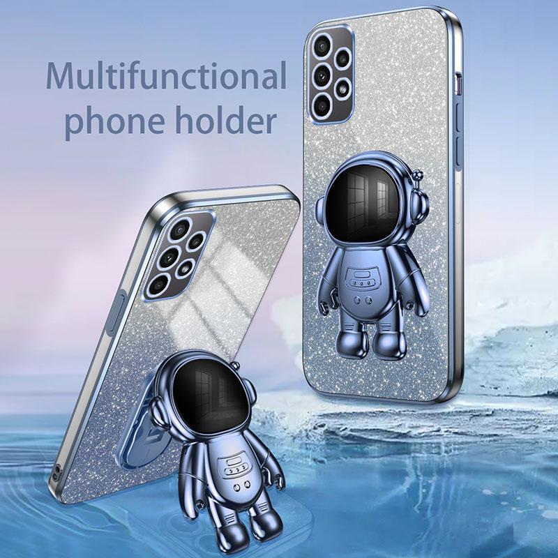 For Samsung Galaxy A53 5G Case Glitter PC+TPU Protective Cover with Astronaut Kickstand