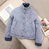 Women's Solid Stand Collar Long Sleeve Cotton Jacket