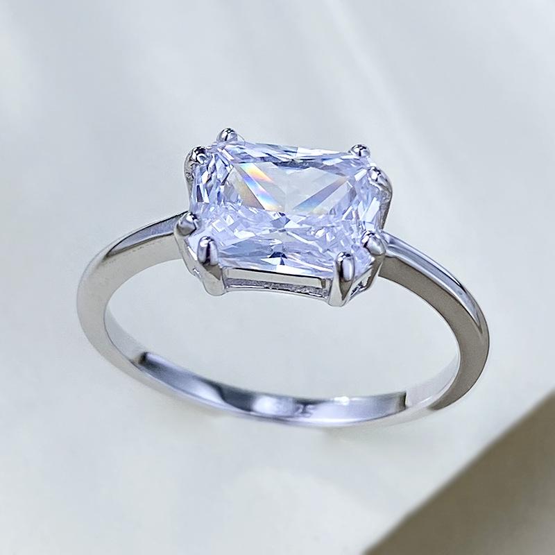 S925 Sterling Silver Square-Cut Zircon Ring for Women (6x8mm)