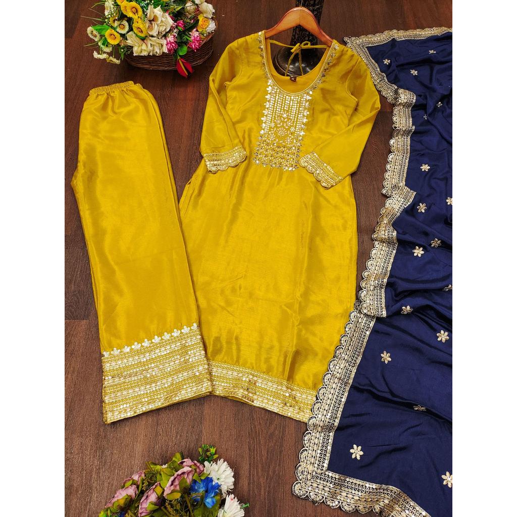 Presenting  New Designer Embroidered Chinon Suit With Sequence Embroidered Work